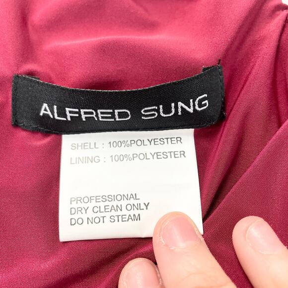 Alfred Sung Jersey Mikado Gown Dress Womens 4 Burgundy Formal Holiday Gala - Picture 9 of 13